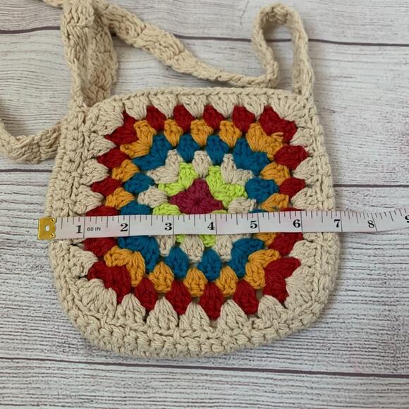 Boho Cream Crossbody Bag with Multi-Colored Pattern Open Top 30"L - Picture 11 of 11